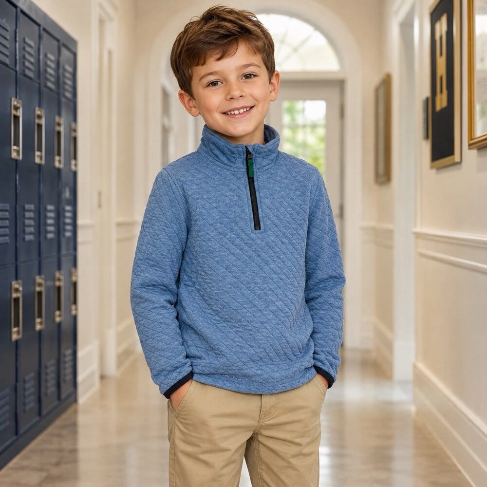 J.Crew Crewcuts Kids S 6-7 Blue Quilted Quarter Zip Pullover Sweatshirt Preppy